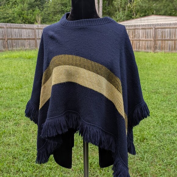 Bradley Jackets & Blazers - Vintage Bradley Poncho Blue and Gold